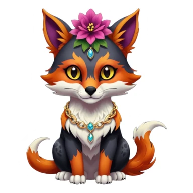 Multicolored dark edgy spooky hot badass realistic floral exotic Falvie-Fionbri-animal, full body, wearing jewelries sticker