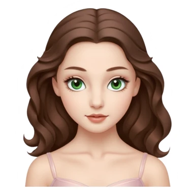 Cinema Realistic Ballerina Portrait, with porcelain-like skin featuring a natural rosy flush, illuminated by soft lighting that highlights the gentle contours of her face. Her Brunette hair flows in soft.Her deep green light eyes radiate framed by arched brows and long lashes. sticker