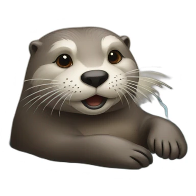 an otter laying on the water while smoking  sticker
