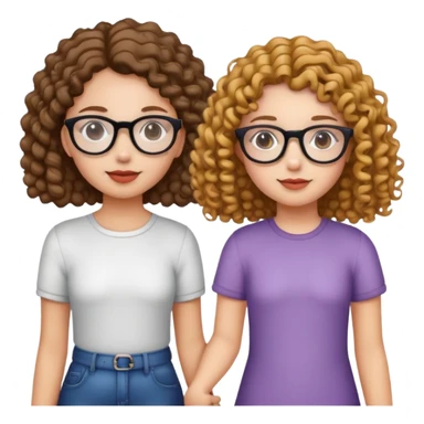 straight hair girl holding hands with curly haired girl glasses sticker