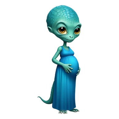 Pregnant Reptilian alien woman, full body in blue dress sticker