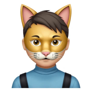 boy wearing cat theme half mask sticker