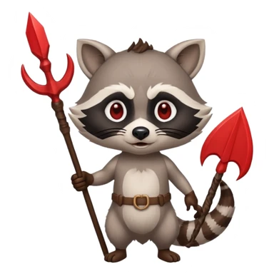 Raccoon with devil horns instead of ears holding a trident sticker