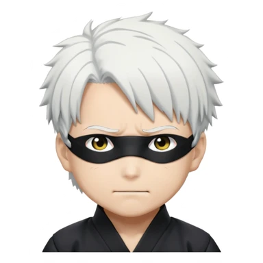 Satoru Gojo from Jujutsu Kaisen, white hair, blindfold, confident smirk, chibi face proportions, energetic expression, close-up face sticker