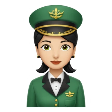 Lady hotel butler with green uniform black hair and just a lite bit brown skin and Arabic face with our hat please sticker
