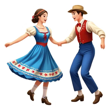 Cinematic Realistic scene of two square dancers in traditional American folk costumes, captured in joyful, coordinated motion with vibrant, rustic lighting that highlights their cultural heritage sticker