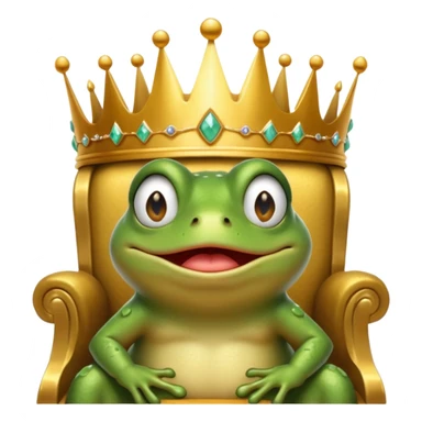 A cry frog wearing a crown, confidently sitting on a golden throne, cry tear from eyes, portrait, bust up sticker