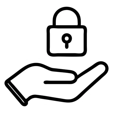 a hand with a floating lock above it, clear and simple design sticker