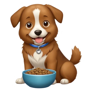 happy dog with a bowl of kibble, excited to eat sticker