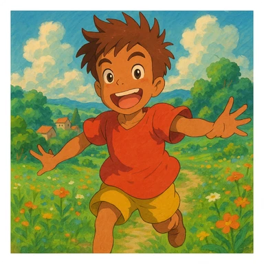 Segmia boy, energetic expression, ghibli style sticker