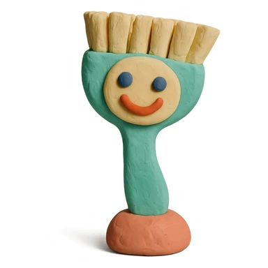 playful cleaning brush with a smiling face in claymation style, pastel colors sticker