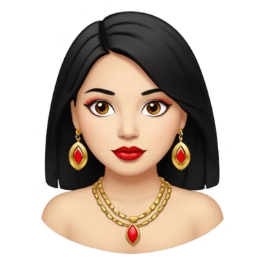 Mexican Light skin big brown eyes glamorous full figured women black medium straight hair red lips necklace  sticker
