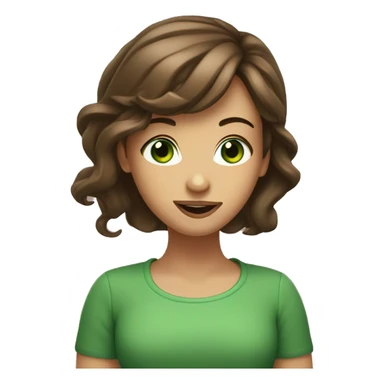 a brown haired girl with green eyes rolled up with her tongue out sticker