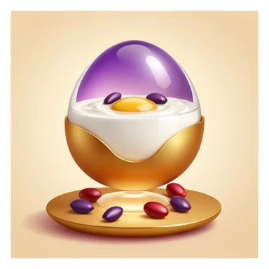 Floating orb of warm light containing mini bright icons: red meat, golden egg, purple beans, translucent tofu block and yogurt glass, slowly rotating around a radiant body figure that radiates strength and balance sticker