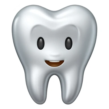 human tooth emoji, smooth chrome ceramic-metal texture, clean medical luxury aesthetic, isolated on white, no face sticker