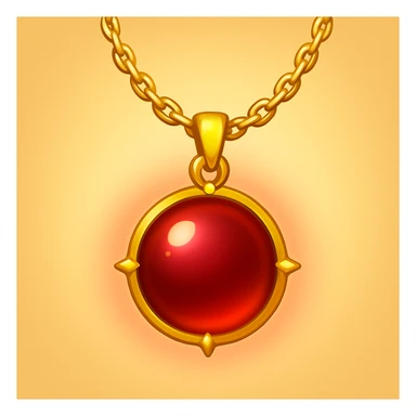 Make the garnet round and glowing wine-red, cradled by a delicate golden chain, ethereal and moving, in emoji style sticker