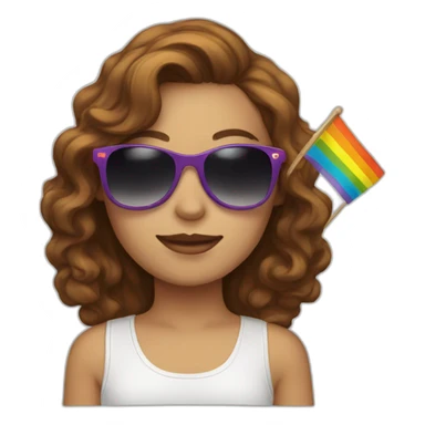 female with brown wavy hair rainbow flag and sunglasses  sticker