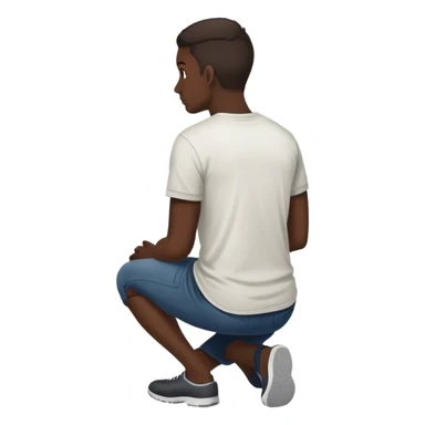 man kneeling shown from back wearing shirt on knees shown from back facing away sticker