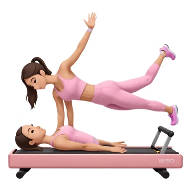 white brunette girl in light pink workout clothes doing a plank on a reformer sticker