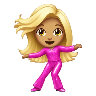 Blond girl wearing glitter hot pink disco outfit and dancing sticker