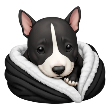 black bull terrier sleeping cozy with blanket  sticker