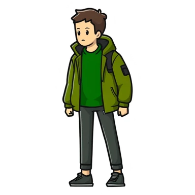 dark olive green jacket over a lighter green top sticker