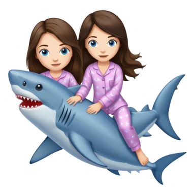  brunette long hair girl blue eyes in pyjamas riding shark sticker