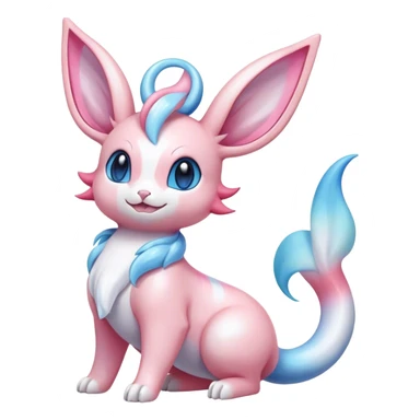 Feral Rare Fantasy cute realistic adorable pastel pink light-blue white iridescent Sylveon-Milotic-Minccino-Vernid-hybrid by LiLaiRa, markings, full body sticker