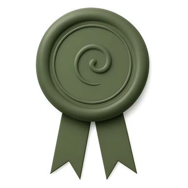 Add a minimalistic decorative ribbon underneath the green wax seal. Keep the background transparent. Maintain the style and look of the original image. sticker