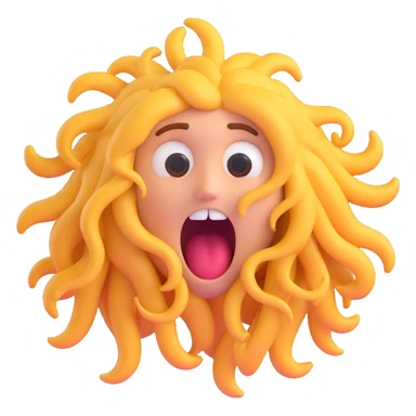 emoji with tangled hair, tired eyes, mouth open in a dramatic scream, showing extreme exhaustion sticker