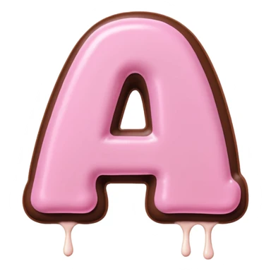 “Single pink bubble letter A, white outline, bottom dipped in chocolate with pink frosting drizzle, kawaii style, glossy, soft shading, clean outline, transparent background, Discord emoji size” sticker