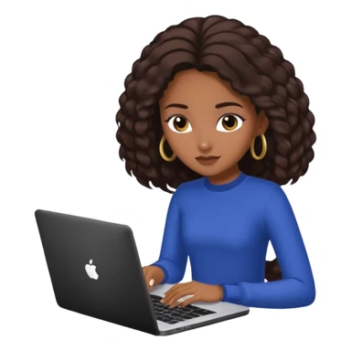 Dark brown girl with type 4 hair playing royale high on laptop sticker