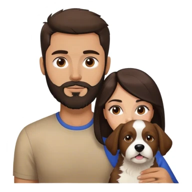 Brunette woman and brunette man with beard with a mixed race brown and black and white dog  sticker