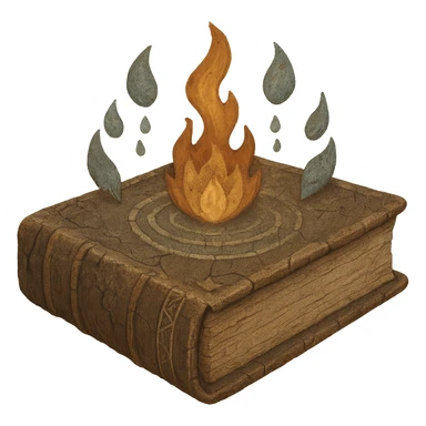 Make the magical spellbook with elemental symbols look ancient, with aged pages, cracked leather, and faded elemental icons, in the style of apple emojis. Remove the background. sticker