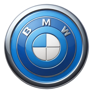 Ultra realistic BMW logo emoji, glossy metallic finish, circular badge, blue and white quadrants, chrome ring, 3D lighting, soft shadow, clean white background, high detail, emoji style, studio lighting sticker