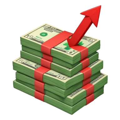 stack of banknotes with a red arrow pointing down sticker