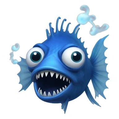 A blue angler fish with no lure with two eyes on the left side and having blue smoke surrounding it  sticker