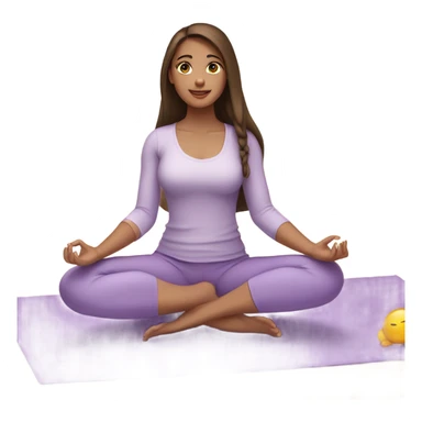 Brunette long hair and brown eyes yoga beautiful girl in light purple clothes sitting on a yoga mat sticker