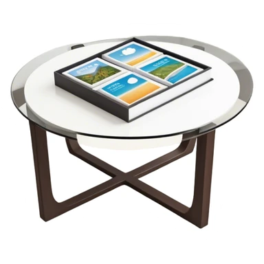 Travel brochures on a modern round coffee table  sticker