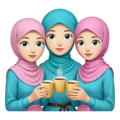 Turkish beautiful finish Konya three girls (friends) blue eyes with pink rose and turkis butter yellow hijab islamic dress and had on her hand turkish coffee   sticker