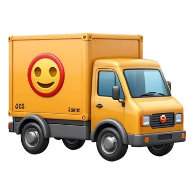 3D Apple-style emoji of a small delivery truck with a box container, simple wheels, and a shipping logo. Rounded, glossy, smooth, soft shadows, white background.



 sticker