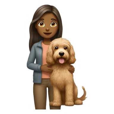 tan girl with long straight hair holding tan labradoodle sticker