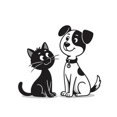 cat and dog in hand-drawn doodle style sticker