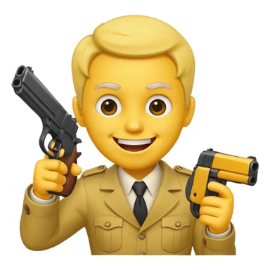 Yellow laughing face pointing gun at side of the head sticker