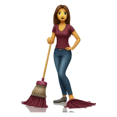 Beautiful burgundy long haired woman mopping the floor sticker