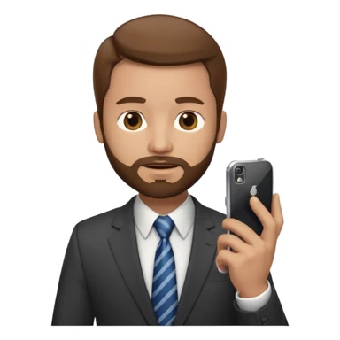 Escribano hombre con un poco de barba,  de traje con tez clara pelo color castaño, vestido con traje camisa y corbata y celular en mano .  sticker