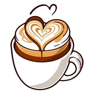 cappuccino in a white cup with heart latte art sticker