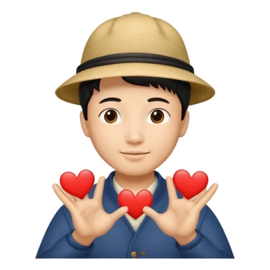chinese man in asian hat doing heart hands sticker