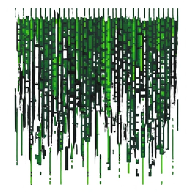 Neo from The Matrix with green digital code raining down, pixel style sticker