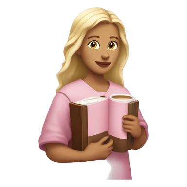 Blonde Girl holding a light pink Bible with a cross on it, and also holding a coffee sticker